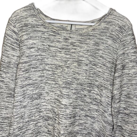 PER SE SPORT Blouse Tweed Long Sleeve Boat Neck Zipper Back Womens M White Black - Picture 2 of 8